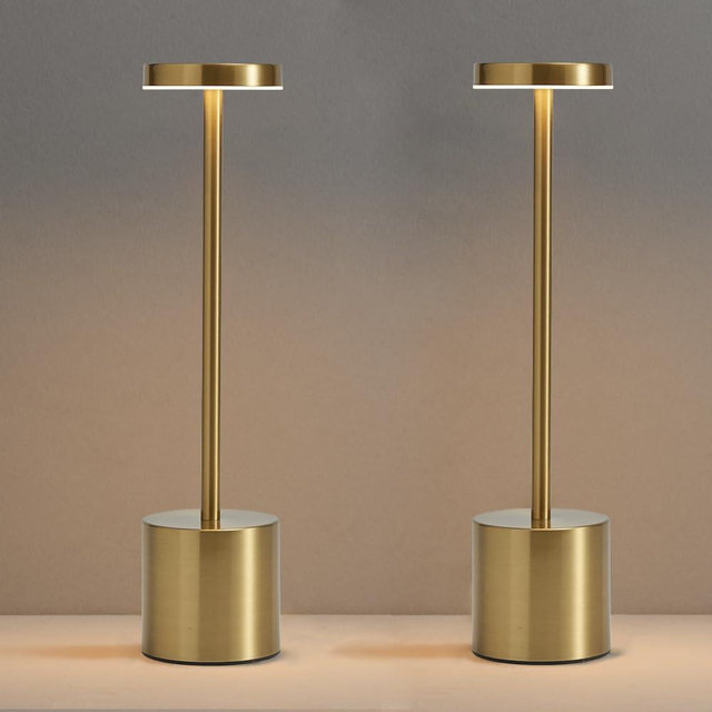 2 Pack LED Cordless Table Lamp, Portable 5000mAh Rechargeable Bedside Lamp, Touch Control Outdoor Table Lamps, 3 Color Dimmable Battery Operated Lamps for Restaurant/ Patio/ Bedroom/ Outdoor - Gold