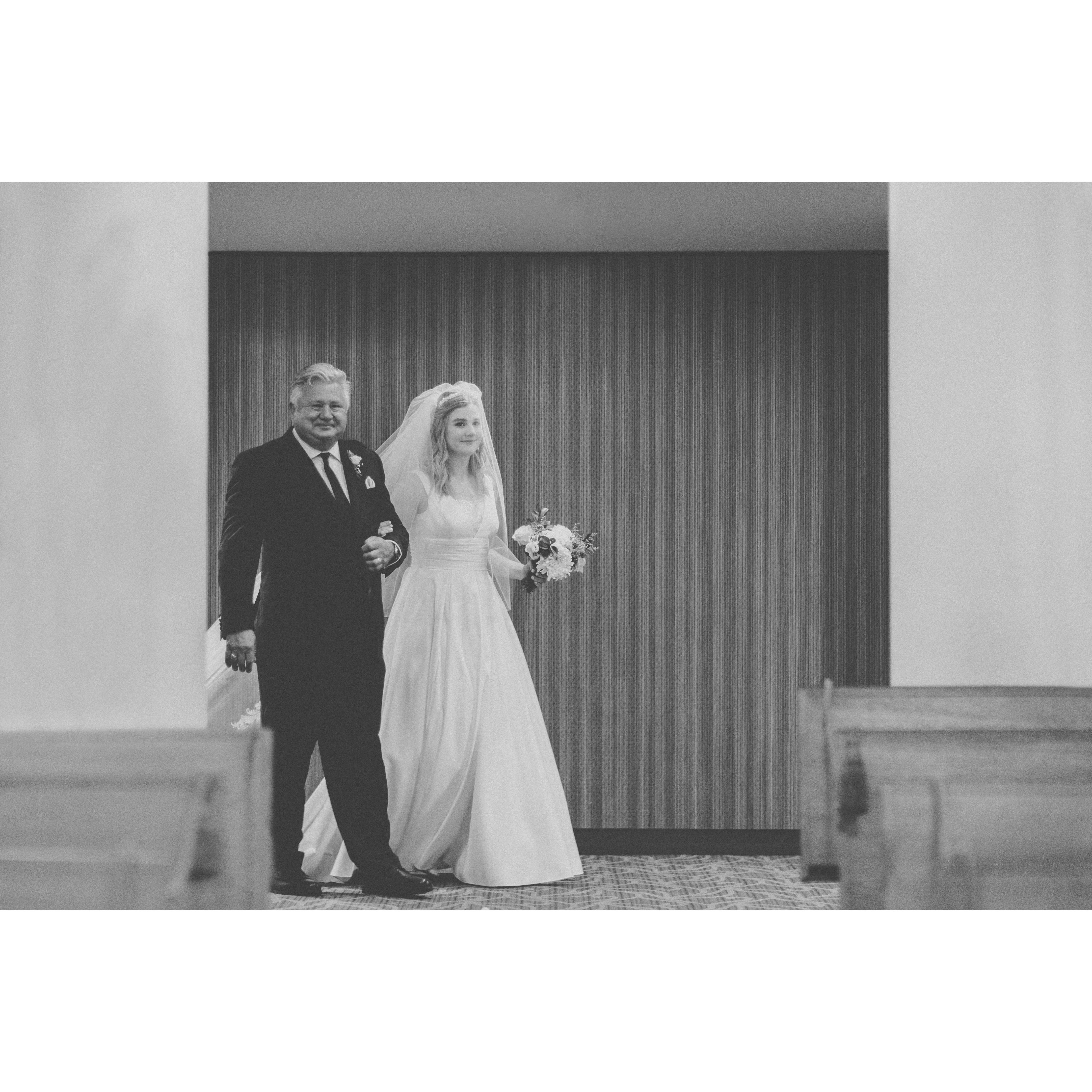 Father of the Bride Marcus Bachmann walking Sophia down the aisle