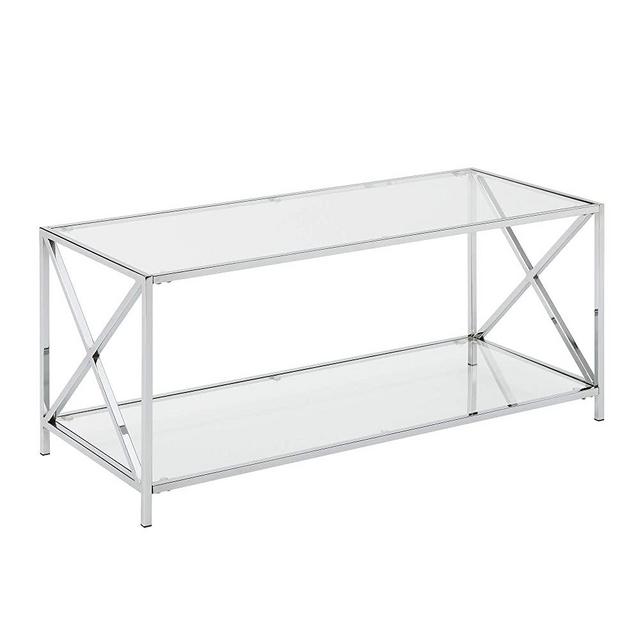 Convenience Concepts Oxford Coffee Table, Clear Glass/Chrome Frame