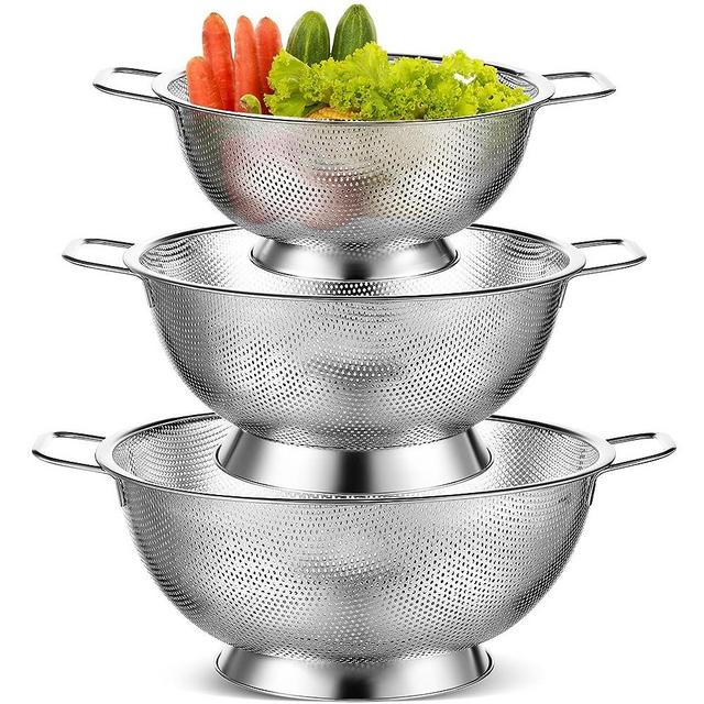 3 pcs stainless Steel Colander Set Colander Bowl Colander Sieves 1/3/ 5 Quart Metal Mesh Strainer Net Basket with Handles Food Spaghetti Strainer for Kitchen Draining Pasta Rinsing Vegetable Fruit