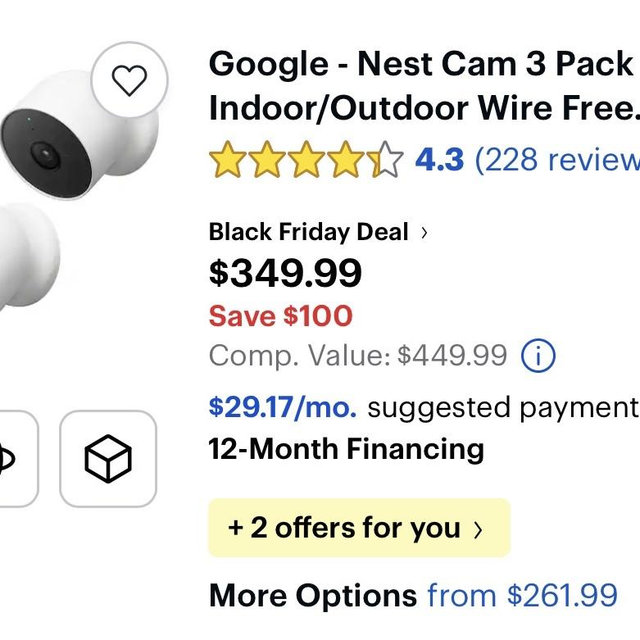Google - Nest Cam 3 Pack Indoor/Outdoor Wire Free Security Cameras - Snow