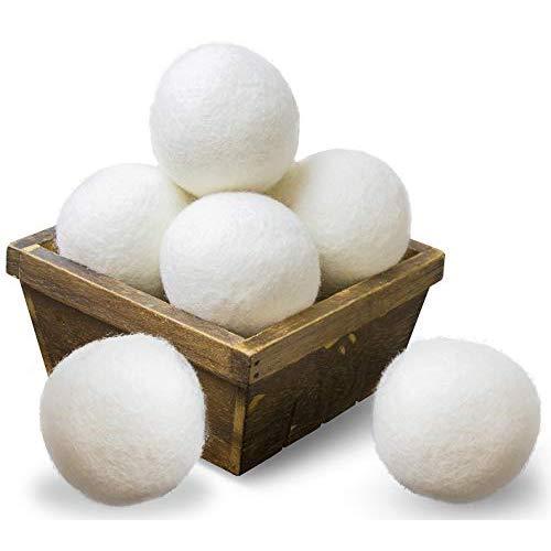 SnugPad Wool Dryer Balls XL Size 6 Pack, Natural Fabric Softener 100% Organic Premium New Zealand Wool, Chemical Free and Reduces Wrinkles, 1000+ Loads, Baby Safe, Saving Energy & Time, White 6 Count