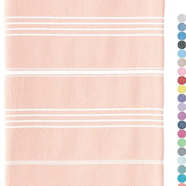 WETCAT Original Turkish Beach Towel (39 x 71) - Prewashed Peshtemal, 100% Cotton - Highly Absorbent, Quick Dry and Ultra-Soft - Washer-Safe, No Shrinkage - Stylish, Eco-Friendly - [Peach]