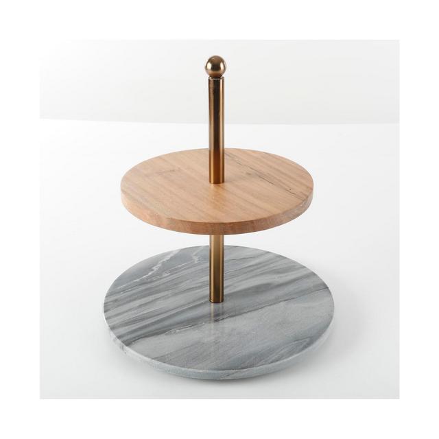 Laurie Gates Marble & Wood Two-Tier Serving Stand
