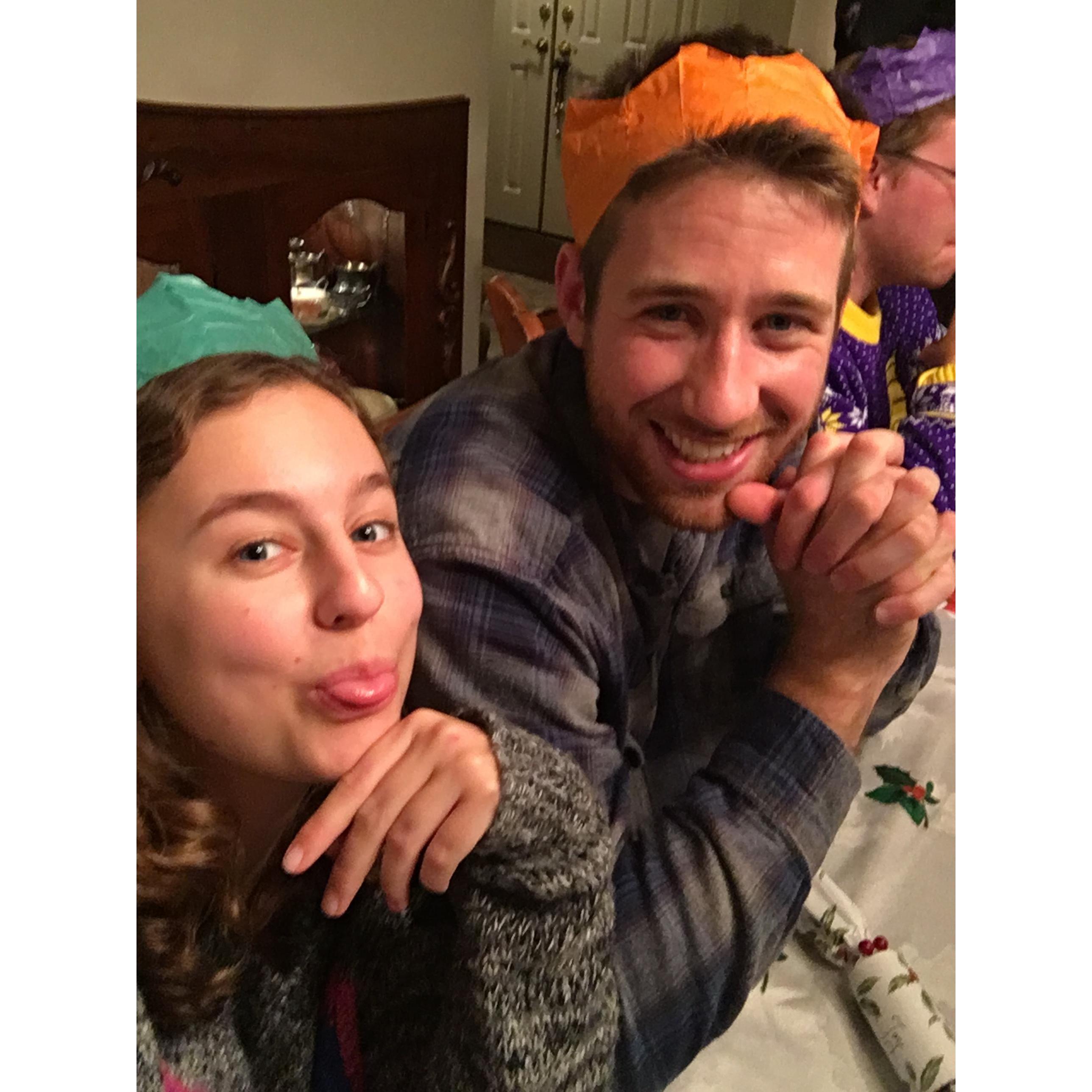 Goofing off at a Christmas party