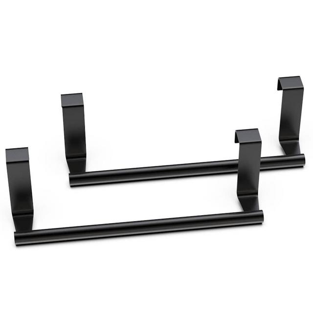 Kitchen Cabinet Towel Holder, 9" Professional Over Cabinet Towel Bar Rank, Universal Fit On Cupboard Doors, 2 Pack Matte Black