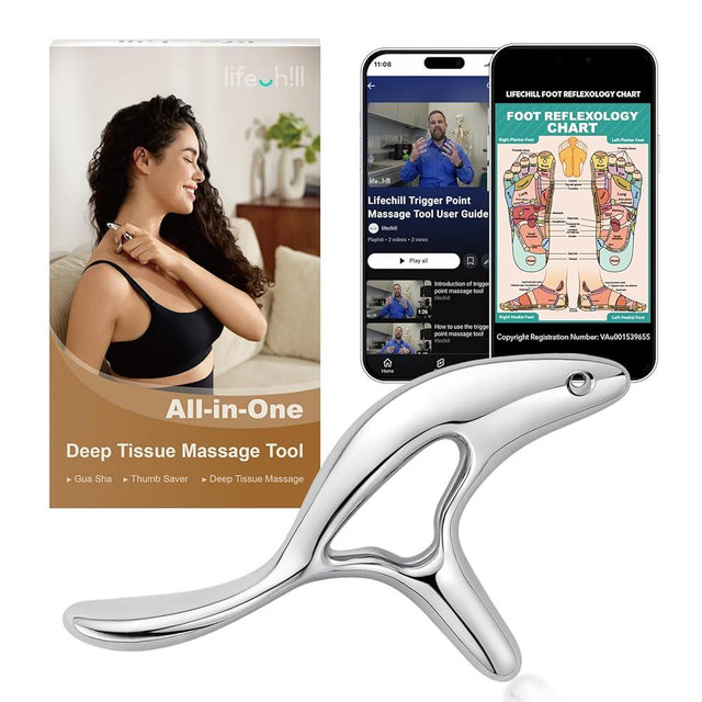 lifechill Trigger Point Massage Tool for Deep Tissue Massage & Gua Sha, HSA Muscle Scraper Tool for Full Body Pain Relief, FSA Eligible Items Thumb Saver Acupressure Tool