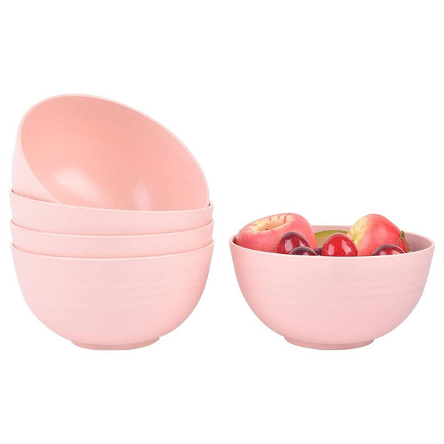 Lnrkai 5 PCS Pink Cereal Bowls, 24 OZ Unbreakable Wheat Straw Bowls, Injection Molded Polypropylene (PP), Modern Style, Round, 5.9 x 3.1 Inches, Dishwasher & Microwave Safe