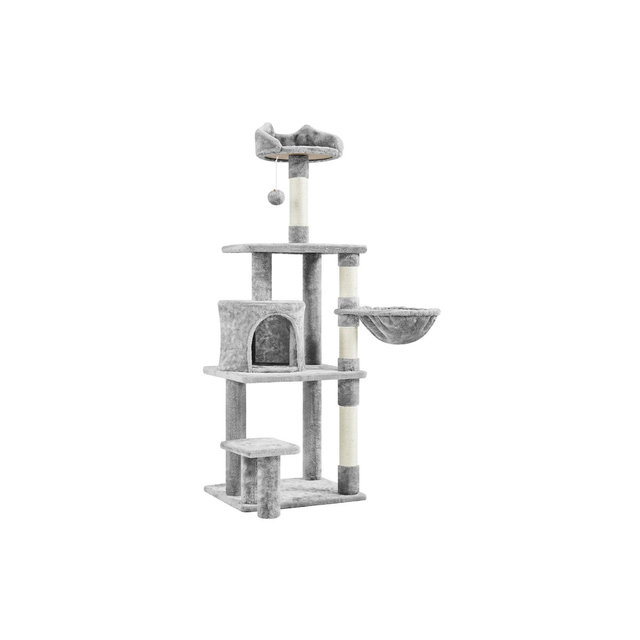 Yaheetech 57" Multi Level Cat Tower Tall Cat Tree with Basket & Condo & Scratching Post, Light Gray