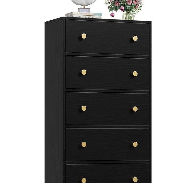 Nicehill Black Dresser for Bedroom with 5 Drawers, Fabric Dresser Storage Tower, Chest of Drawers for Closet, Living Room, Hallway, Entryway,Wood Dresser(Black)