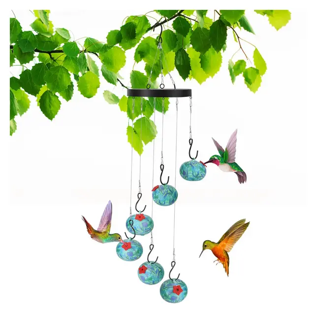 iMountek "Outdoor Hummingbird Feeder with Wind Chimes - Ant & Bee Proof, Perfect for Garden, Patio & Yard" Blue