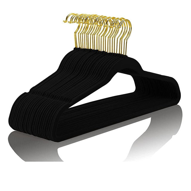 MIZGI Premium Velvet Hangers Pack 30 Pcs Heavyduty - Non Slip Slimline - Velvet Suit Hangers Black - Gold Hooks,Space Saving Clothes Hangers(Black/Gold, 30-Pack)