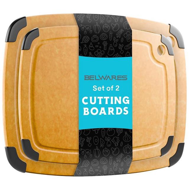 Dishwasher Safe Cutting Boards for Kitchen - 2 Piece Large Composite Wood Cutting Board Set with Non-Slip Feet and Juice Groove (14.5" x 11" and 11.7" x 9.3") - Thin, Lightweight, Eco-Friendly