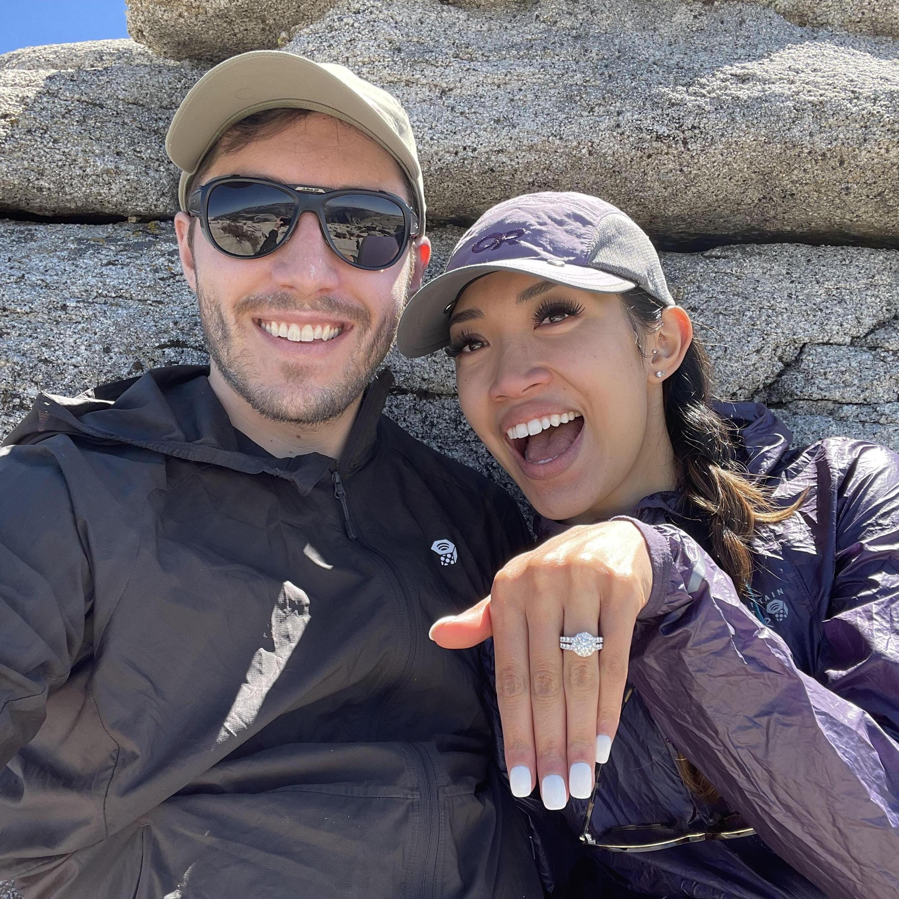 Minutes after the proposal! Top of Half Dome, Yosemite National Park. August 30, 2021.