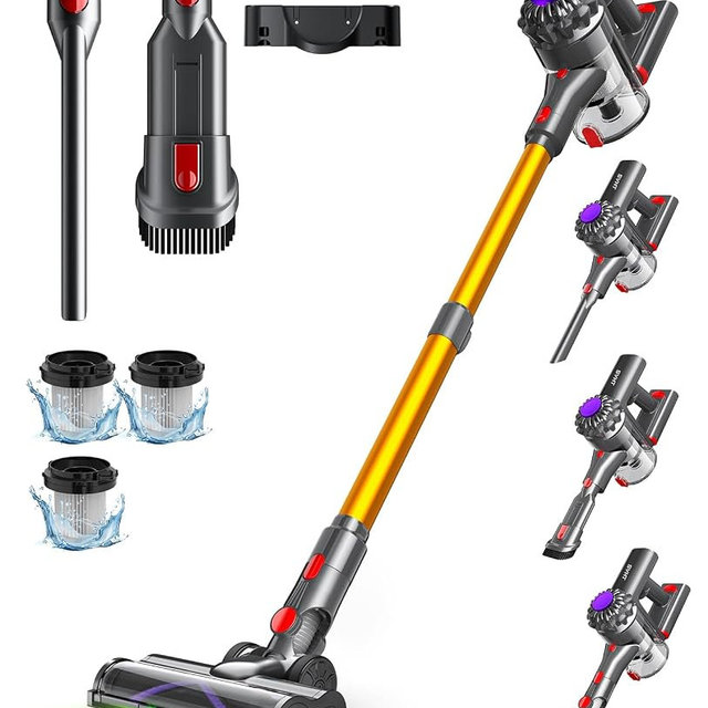 SVHT Cordless Vacuum Cleaner, 500W 45KPA Stick Vacuum Cleaners for Home, 45 Mins Lightweight Vac, Anti-Tangle, Rechargeable Battery for Home, Carpets,Pet Hair,Hardwood Floors,Car, Sofa, Stairs