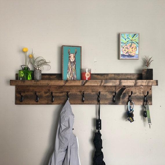 Key Holder and Coat Rack | The Ed | Entryway Organizer Towel Rack Key Hooks Wall Mounted Leash Mask Holder Rustic Modern With Shelf