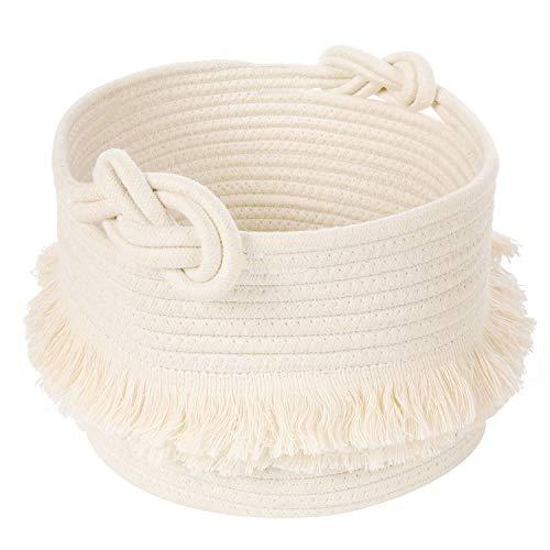 Small Woven Storage Baskets Cotton Rope Decorative Hamper for Diaper, Blankets, Magazine and Keys, Cute Tassel Nursery Decor - Home Storage Container – 9.5'' x 7''