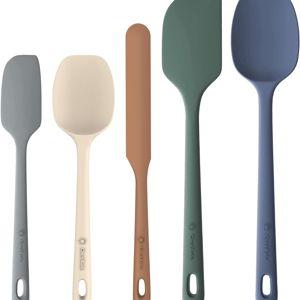 5 Pieces Silicone Spatula Set, Food Grade Rubber Spatula, Upgrade Strong Handle with Ergonomic Grip, Heat Resistant Up to 600°F for Nonstick Cookware, Cooking