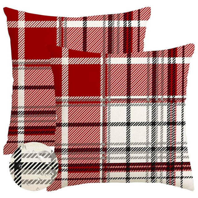 RABUSOFA Christmas Pillow Covers 18x18 Inch Indoor Outdoor Waterproof Set of 2 Buffalo Plaid Striped Holiday Decorative Cushion Cases for Xmas Red Christmas Decor Decorations Couch