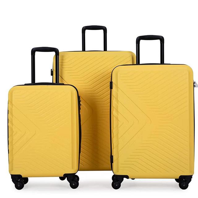 Campfun 3 Piece Luggage Sets, Expandable ABS Hardshell Clearance Luggage Hardside Lightweight Durable Carry On Suitcase Sets with Two Hooks, Spinner Wheels, TSA Lock 20in/24in/28in - Yellow + ABS