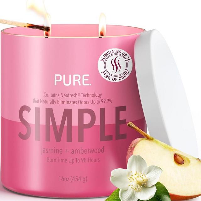 Candle-Lite Pure Jasmine & Amberwood Scented Candles, Odor Eliminating Neofresh Technology 99.9%, 16 oz 2-Wick Jar, 98 Hours Burn, Ideal Holiday Gift
