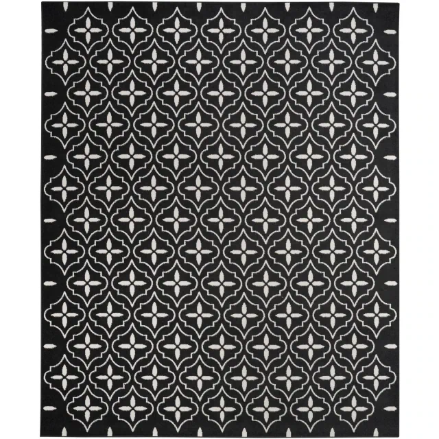 Nourison Essentials Moroccan Modern Indoor Outdoor Rug Black Ivory 5' x 7'