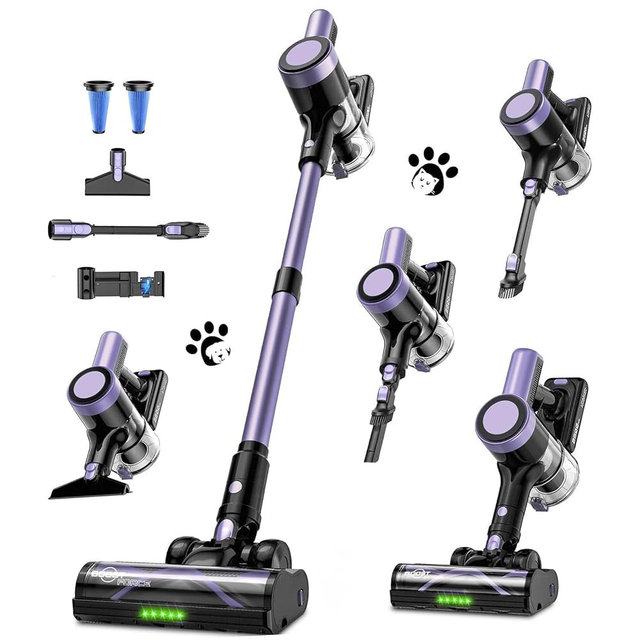 SUXIANGVAC Cordless Vacuum Cleaner for Home, 55KPa Powerful Suction, Self-Standing Stick Vacuum with Charging Dock, Anti-Tangle Brush, Lightweight for Pet Hair, Carpet, Hardwood Floor(Purple)