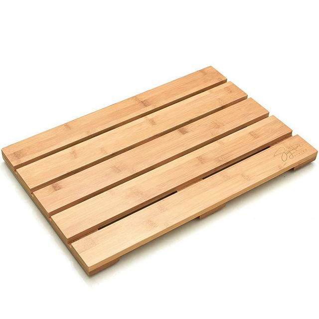 Signature Living Bamboo Bath Mat for Bathroom, Outdoor Shower, Spa (19.7” x 13” x 1.3”) Eco-Friendly, Anti-Slip Wood Shower Mat - Protective, Water-Resistant Coating