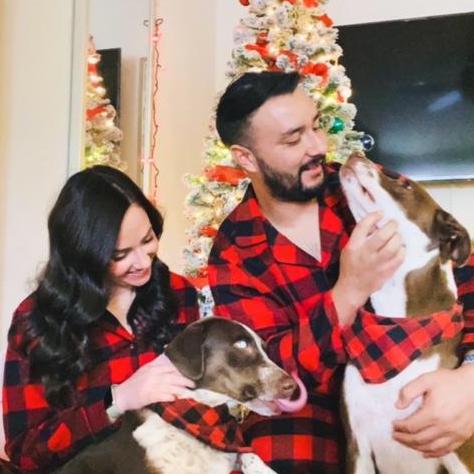Christmas with our two beloved dogs, Oakley and Georgia.