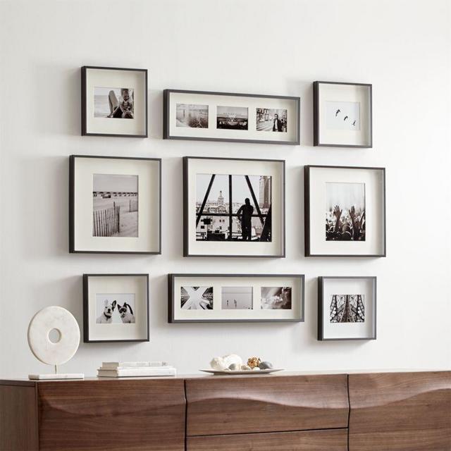Brushed Gunmetal Picture Frame Gallery, Set of 9