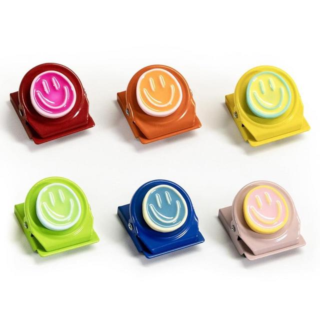Eunoir 6Pcs Fridge Magnets Refrigerator Magnets, Colorful Resin Smiley Face Magnetic Clips for Whiteboard Locker Classroom Magnets Teacher Must Haves School Supplies Accessories