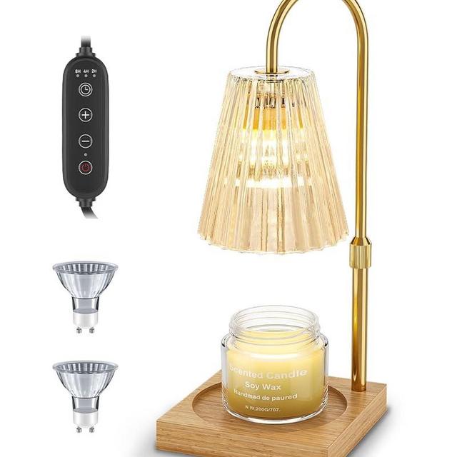 SooFoo Candle Warmer Lamp with Timer - Upgraded Candle Warming Lamp with Dimmable, Adjustable Height - Electric Candle Burne Lamp for Any Size Jar Candles, Ideal Gift Choice (2 Bulbs Included)