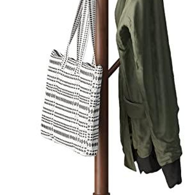kiplant Bamboo Wood Coat Rack Stand, Freestanding Coat Tree with 8 Hooks, Hallway Entryway Hat Hanger Organizer Standing for Bedroom, Office, Clothes, Jackets, Bags, Umbrallas