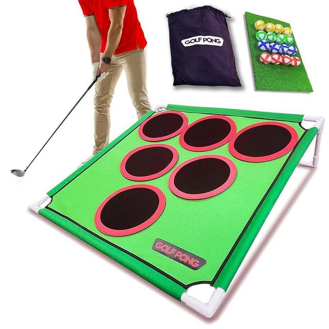 Golf Pong® - Fun Yard Games, Backyard Games for Young Adults, Fathers, Dads, Golfers. Casual at Home Golf Game, Ideal Golf Gifts for Men. Easy Assembly, Compact Target Mat Game Set