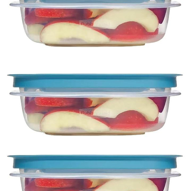 Rubber maid Storage Containers, Easy Find Lids, Teal, 3 cup, Flex & Seal, Leak Proof Lids, Food Storage Set, Clear Meal Prep Flex Containers, 3 Piece Set, Utenselux
