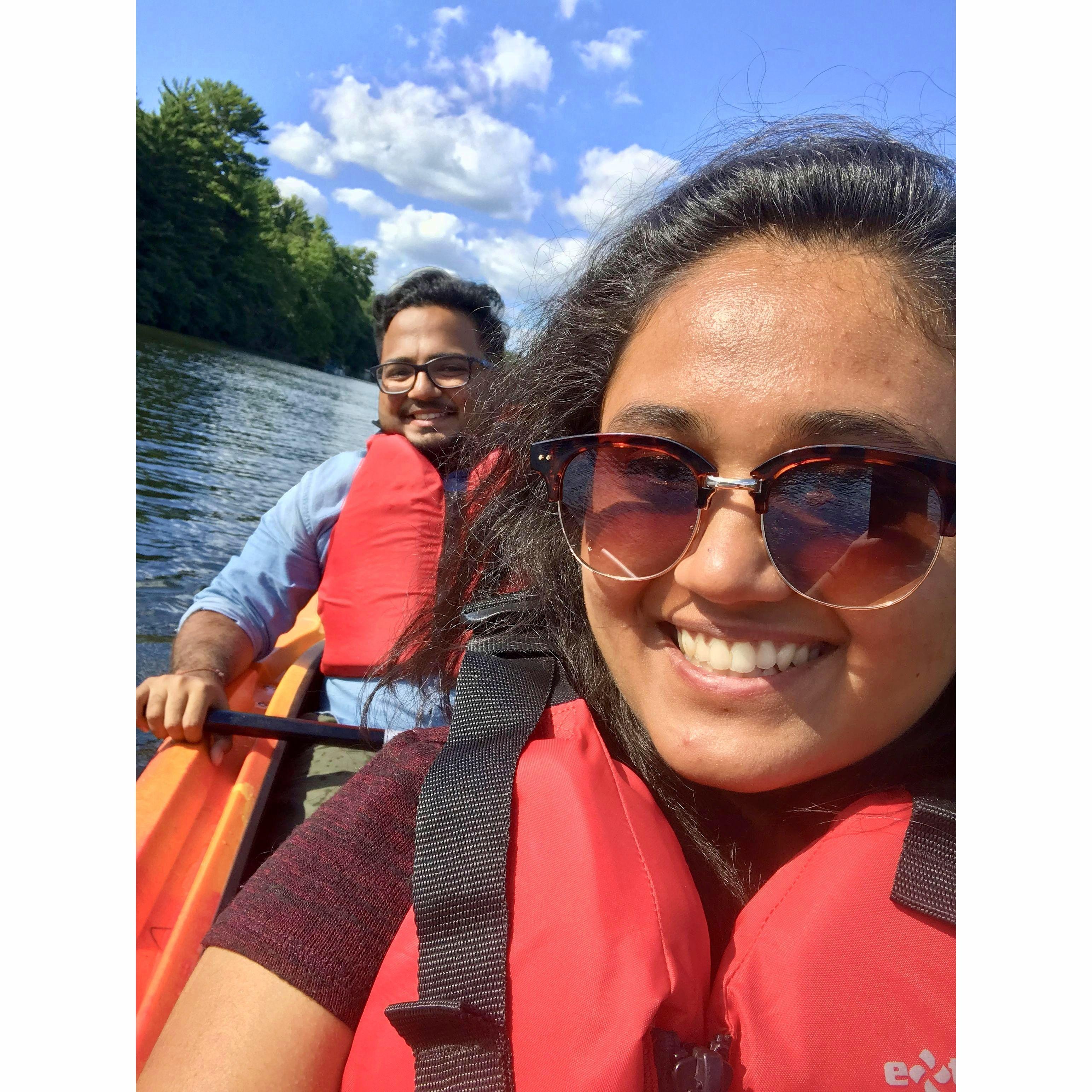 Our first kayaking adventure together—proof that 'paddling' means something different to everyone!
