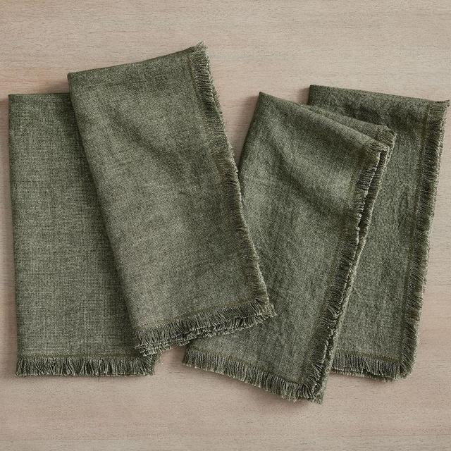 Frayed Oversized Linen Napkin, Set of 4 - Loden Green