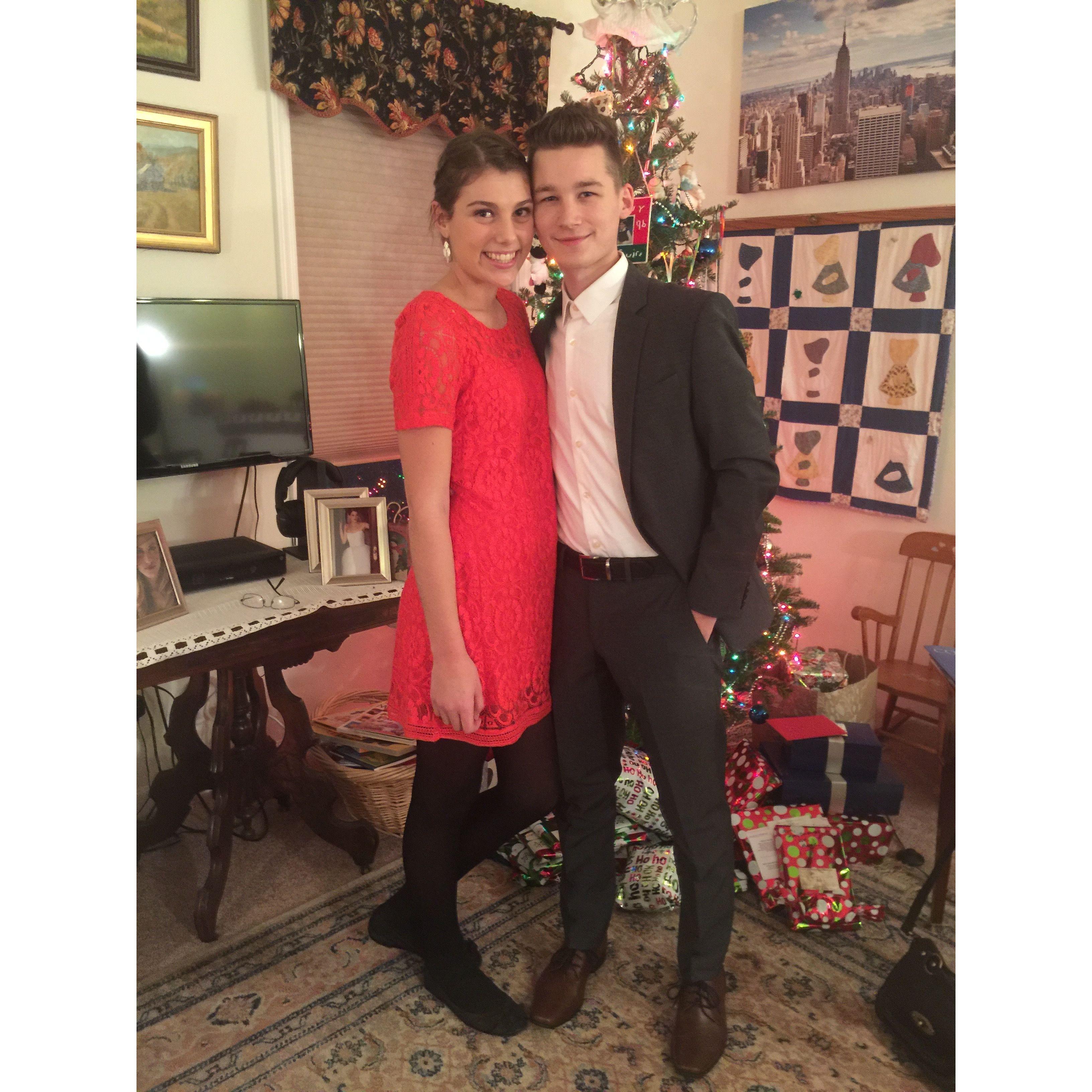 Our "Christmas" date, December 2015. Dan bought Regina way too many presents!