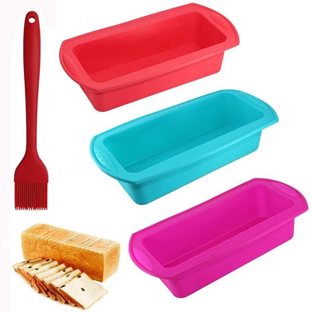 3Pcs Rectangular Silicone Mold with Prastry Brush,Silicone Cake Moulds Tins Round Cake Pan Set Non-Stick Baking Molds Bakeware Tray for Birthday Party Wedding Anniversary