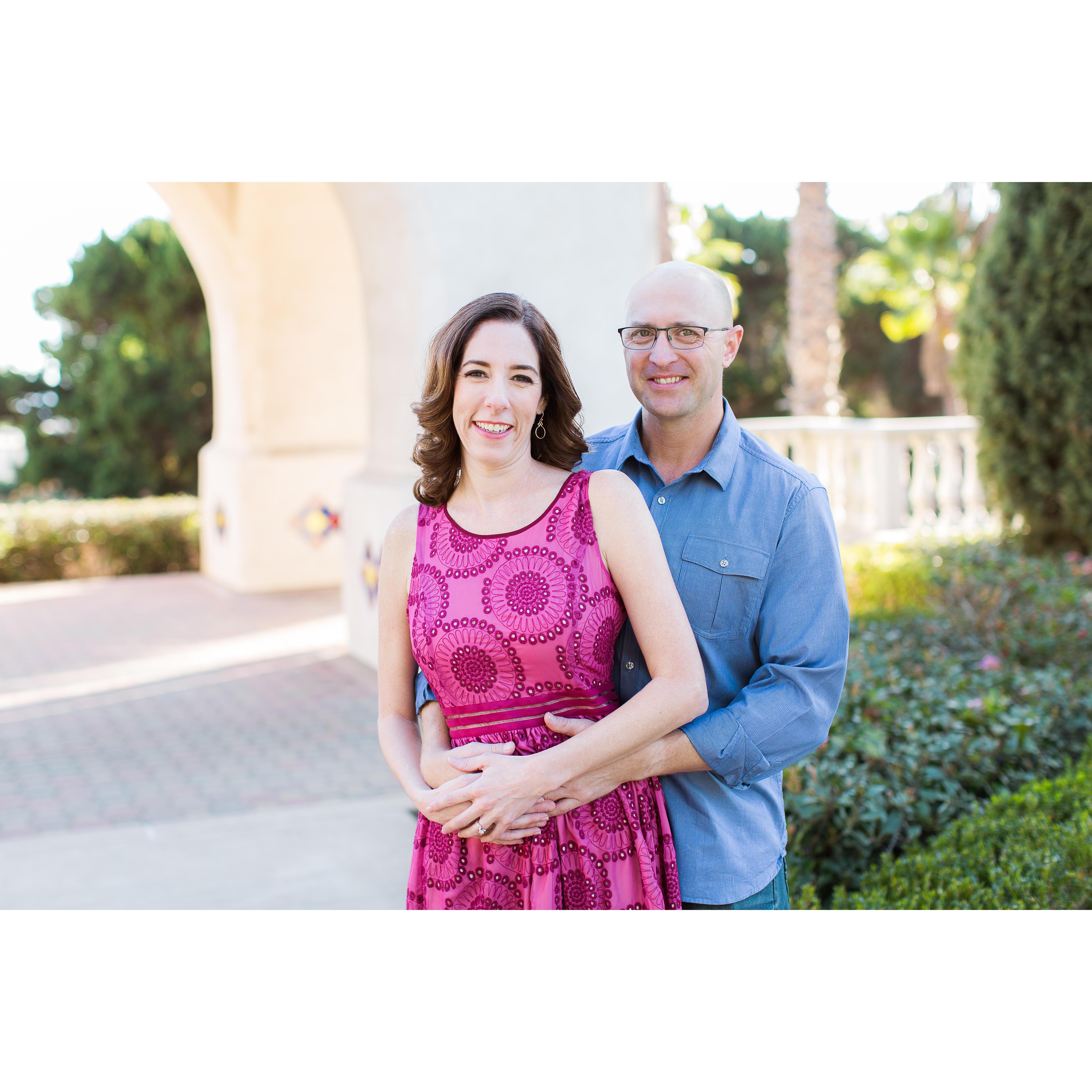 Our engagement photos in Balboa Park Administration building grounds.