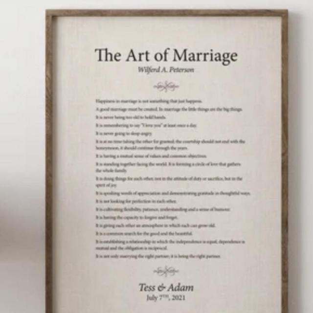 The Art of Marriage Poem Print, Wilferd A. Peterson, Paper Anniversary Gift, Personalized Wedding Gift, Personalized Bedroom Decor