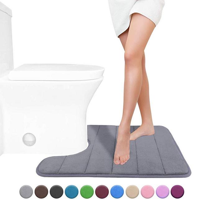 Yimobra Memory Foam Toilet Bath Mat U-Shaped, Soft and Comfortable, Super Water Absorption, Non-Slip, Thick, Machine Wash and Easier to Dry for Bathroom Commode Contour Rug, 24 X 20 Inches, Grey