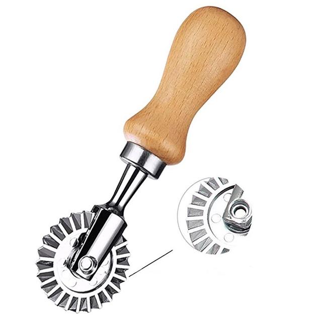 MTOMDY Ravioli Cutter Stamps with Roller Wheel Round Mold with Wooden Handle and Fluted Edge Pasta Press Pasta Cutter for Home and Kitchen Use- 1.3" Diameter