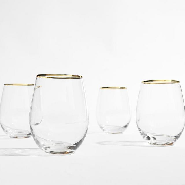 Gold Rim Stemless Wine Glasses, Set of 4