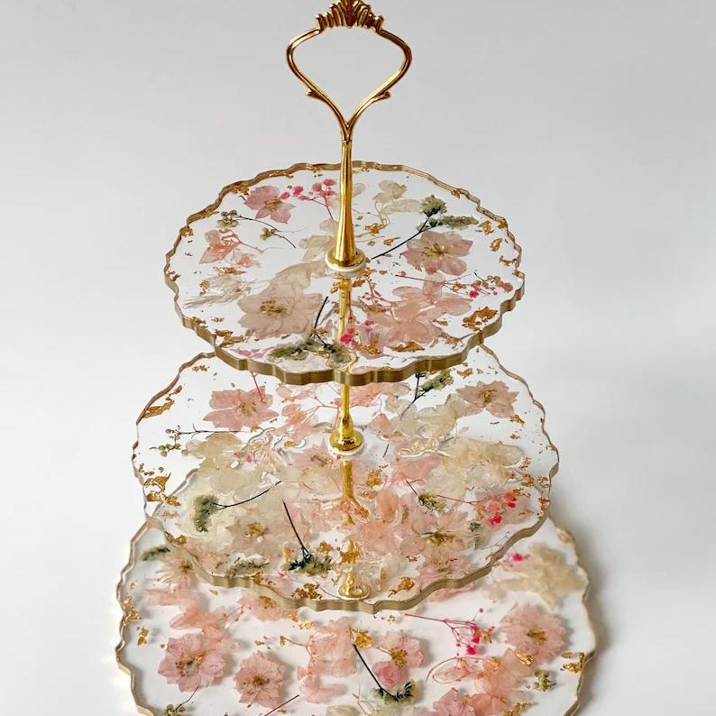 Custom Floral Geode Resin Serving Tower