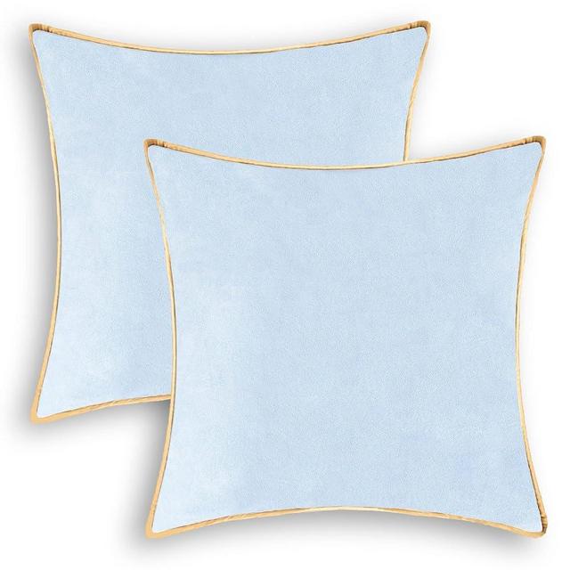 CaliTime Throw Pillow Covers Pack of 2 Super Soft Faux Suede Gold Piping Edge Accent Cushion Cases for Couch Bed Sofa Farmhouse Decorative 20 X 20 Inches Light Blue