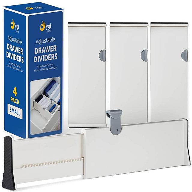 Adjustable Drawer Dividers For Underware, Clothes, Kitchen Utensils, Office Supplies, (Small, White)