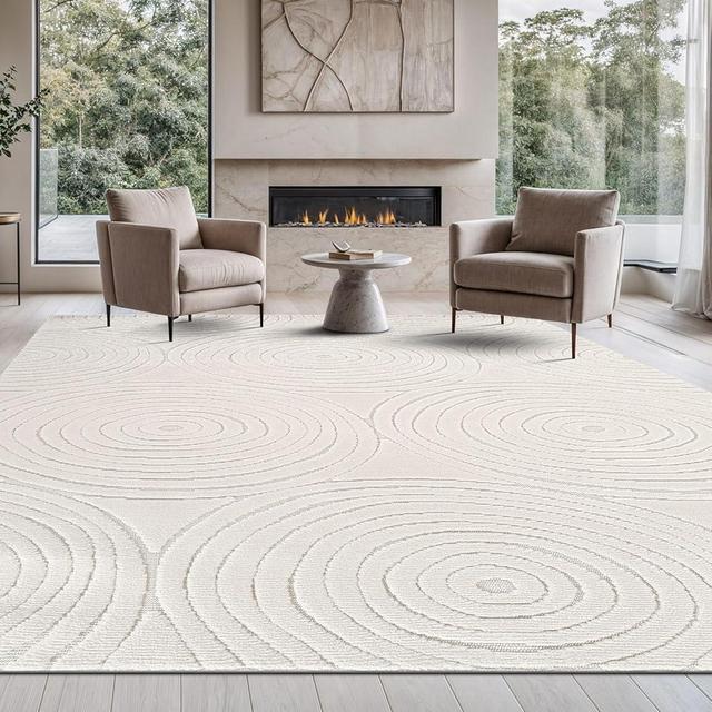 Beverly Rug Micro Loop Area Rug Light Gray 5x7 Geometric Modern Luxury Circular Durable Soft Indoor Rugs for Living Dining Room Office Stain Resistant Non Shedding Casual Indoor Carpet 5 x 7