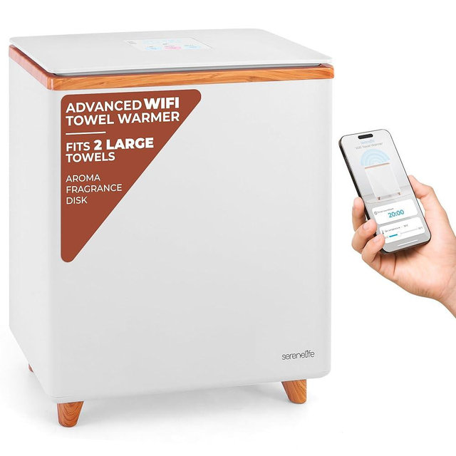 SereneLife SLTLR660W Rectangular Bucket-Large Capacity Single Touch Towel & Blanket Warmer with Built-in WiFi Capability (Natural)