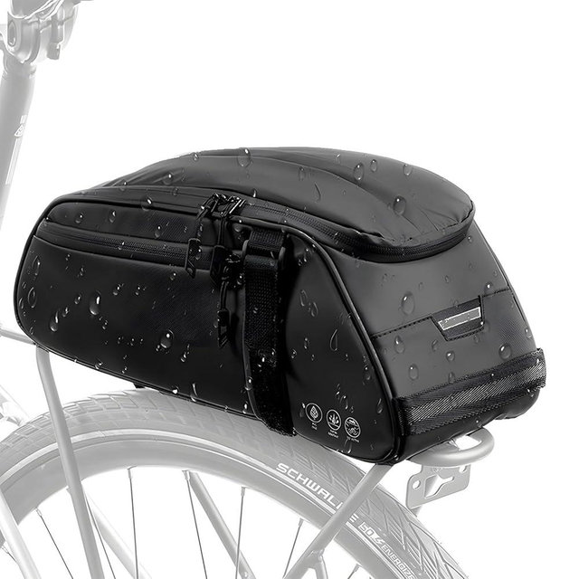 WOTOW Reflective Rear Rack Bag, Water Resistant Bike Saddle Panniers for Bicycles, 8L Trunk Cycling Back Seat Cargo Carrier Storage Pouch With Shoulder Strap for Travel Commute